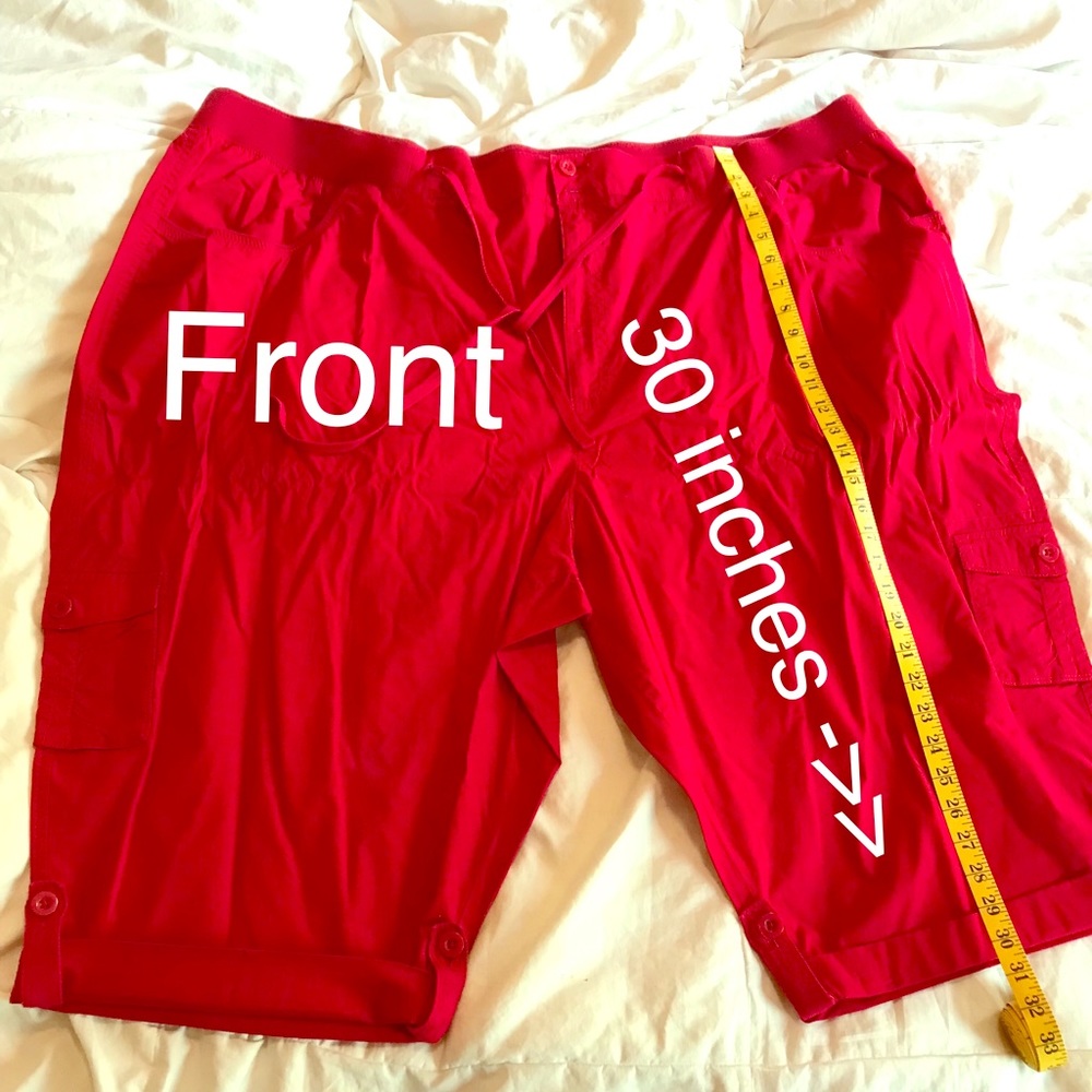 Capri Pants Red Cotton Plus Size